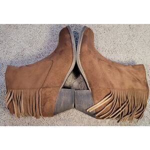 Rock & Candy Brown Fringe Ankle Boots Women’s 10 Faux Suede Y2K Boho Western GUC